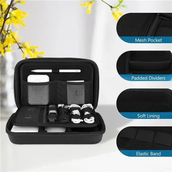 Hard Travel Electronic Organizer Case, Small Portable Accessories Bag -L, Black - Picture 3 of 7